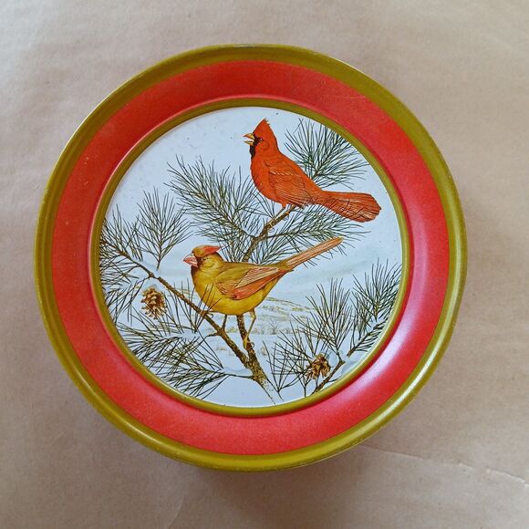 Vintage Cardinal  Bird Red Cookie Tin Container Christmas Holiday - Picture 3 of 7